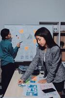 Two business women working on a whiteboard photo