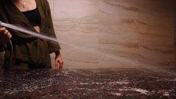 Powerful Flow Of Water, Closeup View, Masseuse Preparing Hammam For Relax Treatments, SPA Zone video