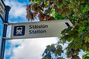 A clear view of Stlsiin Station sign blending with greenery under a vibrant sky photo