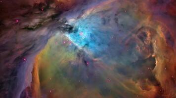 vibrante cósmico nebulosa com colorida gases e estrelado fundo video