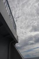 A view of a sky with clouds and a sky light photo