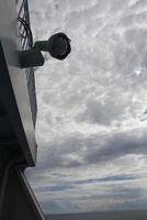 A view of a camera on a building photo