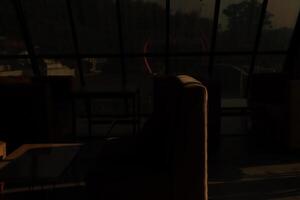 A room with a couch and a table photo