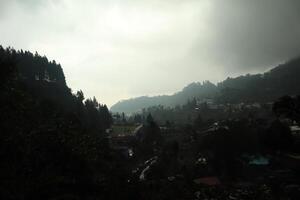 A cloudy sky over a mountain range photo