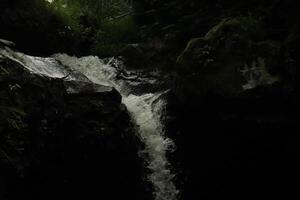 A waterfall in the jungle with a dark background photo