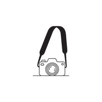 Simple black line art illustration of a camera with a strap hanging vector