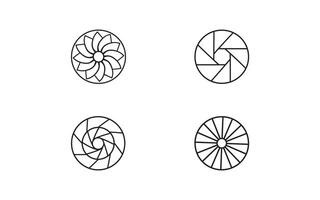 A Study of Circular Apertures Four Distinct Black and White Designs Featuring Variations of Geometric Shapes Rotating Around a Central Point vector