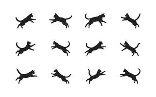 Dynamic Feline Leaps A Collection of Playful Black Cat Silhouettes on a Clean White Canvas vector
