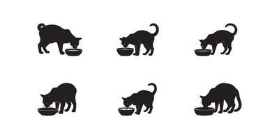 Silhouetted Cats Drinking Water Displayed in a Group of Six Images Against a White Background Showcasing Feline Hydration vector
