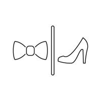 Bow Tie and High Heel WC Line Icon. Gender-Specific Fashion And Formal Dress Code Symbol Indicating Male and Female Restroom Areas Outline Symbol. Editable Stroke. Isolated Illustration vector