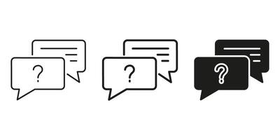Question And Answer Speech Bubbles Icon Set. Communication, Inquiry, And Customer Support Outline And Silhouette Symbol Collection. Interactive Dialogue And Help Center. Isolated Illustration vector