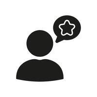Person With Star Speech Bubble Solid Icon. Customer Feedback, Review, And Quality Assessment Silhouette Symbol. User Opinion And Rating Communication. Isolated Illustration vector