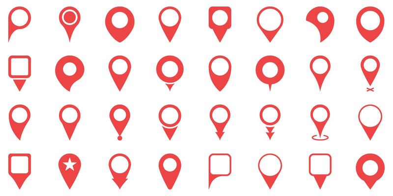 Map Location Pin Solid Icon Set. Navigation, Gps, And Geolocation Marker Silhouette Symbol Collection. Various Pin Designs For Maps And Directions. Isolated Illustration