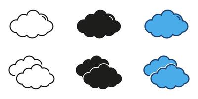 Cloud weather symbols line and solid icon set. Isolated illustration vector