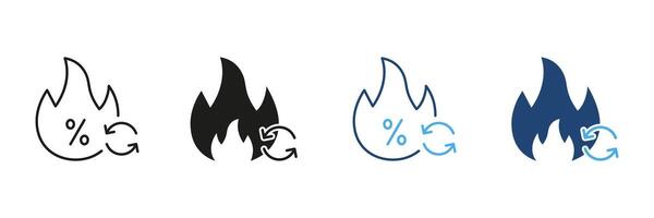 Caloric Burn Line and Silhouette Icon. Metabolism Concept with Flame and Circular Arrow Outline and Glyph Symbol. Editable Stroke. Isolated Illustration vector