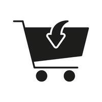 Shopping Cart With Download Arrow Solid Icon. E-Commerce And Online Purchase Integration Silhouette Symbol. Digital Shopping And Downloadable Content. Isolated Illustration vector