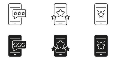 Mobile App Rating And Review Icons Set. User Feedback And Star Rating System Outline And Silhouette Symbol Collection. Customer Satisfaction And Quality Assessment. Isolated Illustration vector