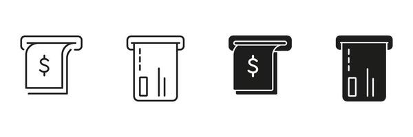 Atm Receipt And Credit Card Slot Icon Set. Financial Transaction, Banking, And Payment Processing Outline And Silhouette Symbol Collection. Cash Withdrawal And Card Usage. Illustration vector
