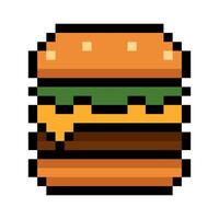 Pixel art hamburger emoji illustration isolated on white background vector