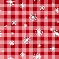 Snowflakes with red plaid fabric seamless pattern vector