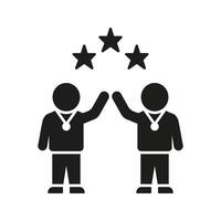 Two People High-Fiving With Medals And Stars Solid Icon. Teamwork, Achievement, And Success Celebration Silhouette Symbol. Collaborative Victory And Recognition. Isolated Illustration vector