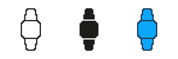 Wristwatch Icon Set In Pixel Art. Pixelated Watch Icon. Isolated Illustration vector