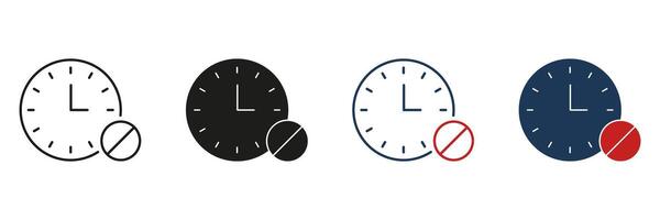 Clock With Pill Line And Solid Icon Set. Medication Timing, Dosage Schedule, And Prescription Management Symbol Collection. Healthcare And Pharmaceutical Reminder. Isolated Illustration vector