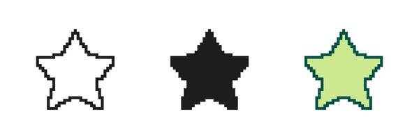 Star Icon Set In Pixel Art. Pixelated Five-Pointed Star. Symbol of Excellence and Achievement. Pixelated Star Shape for Ratings or Rewards. Isolated Illustration vector