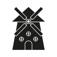 Windmill Solid Icon. Renewable Energy, Agriculture, And Traditional Milling Silhouette Symbol. Sustainable Power Generation And Rural Landscape Representation. Isolated Illustration vector