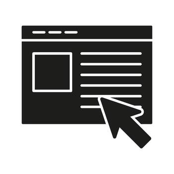 página web con cursor sólido icono. en línea navegación, Internet hojeada, y sitio web Interacción silueta símbolo. digital usuario interfaz. aislado ilustración vector