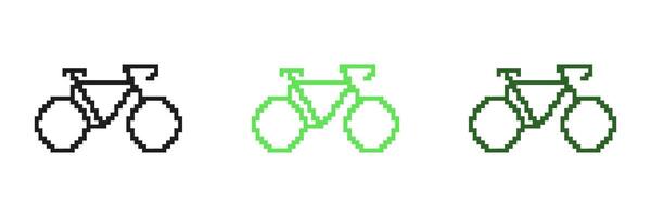 Bicycle Icon Set In Pixel Art. Pixelated Design of Bike for Transportation. Isolated Illustration vector