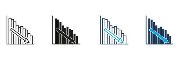 Declining Bar Chart With Downward Arrow Line And Solid Icon Set. Financial Loss, Economic Downturn, And Business Decline Symbol Collection. Risk Assessment. Isolated Illustration vector