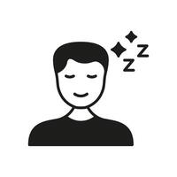 Sleeping Person With Zzz Solid Icon. Rest, Relaxation, And Sleep Silhouette Symbol. Peaceful Slumber And Nighttime Illustration. Isolated Illustration vector