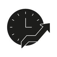 Clock With Upward Arrow Solid Icon. Time Management And Growth Silhouette Symbol. Business Efficiency And Productivity Enhancement. Isolated Illustration vector