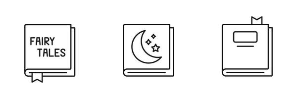 Fairy Tale And Storybook Line Icon Set. Imaginative Literature, Fantasy, And Children Book Outline Symbol Collection. Reading And Education Theme. Editable Stroke. Isolated Illustration vector