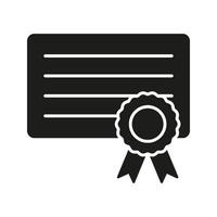 Certificate With Ribbon Solid Icon. Achievement, Recognition, And Award Silhouette Symbol. Educational Accomplishment And Certification. Isolated Illustration vector