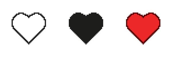 Heart Pixelated Icon Set. Pixel Art Depiction of Love and Affection. Symbol of Care and Passion. Isolated Illustration vector