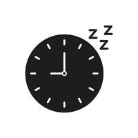 Clock With Sleep Symbol Solid Icon. Sleep Schedule, Rest, And Relaxation Timing Silhouette Symbol. Sleep Hygiene And Circadian Rhythm. Isolated Illustration vector