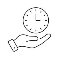 Hand Holding Clock Line Icon. Time Management, Efficiency, And Productivity Outline Symbol. Business Planning And Scheduling Concept. Editable Stroke. Isolated Illustration vector