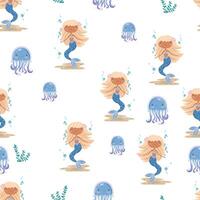 Mermaids and jellyfish pattern design vector