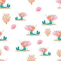 Cute mermaids with coral and shells vector