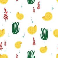ocean pattern with shells and seaweed vector