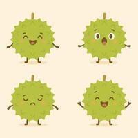 Adorable set of durian fruit characters with various expressions happy, surprised, sad, and cheerful. Perfect for stickers, kawaii designs, or fun fruit-themed projects vector