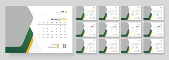 Calendar 2026 planner corporate template design set. Week starts on Sunday. vector