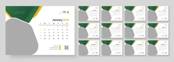 Calendar 2026 planner corporate template design set. Desk calendar 2026 with minimal design. Week starts on Sunday. vector
