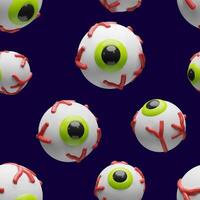 A seamless 3D Halloween pattern of floating cartoon eyeballs with green irises and red veins on a blue background. The playful and spooky design is for packaging, textiles, wallpapers, decorations. vector