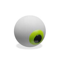 Minimal 3D cartoon eyeball with glossy pupil and clean design look down. Great for Halloween graphics, spooky characters, children s themes, and seasonal decorations in fun style. vector