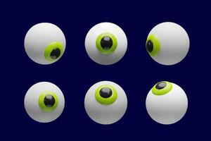 3d eyeball set. Three-dimensional collection illustration eye vision. Anatomy design concept. Optical iris, retina graphic icon. Halloween symbol of sphere. Science about health human vision vector