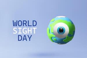 A 3D illustration of a globe with a blue iris eye in the center, symbolizing vision and global eye care. The World Sight Day promoting awareness for eye health and visual wellness. vector