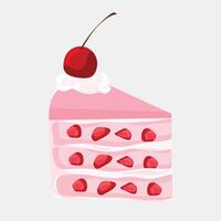 Soft Layered Cherry Cake with Cream and Fresh Cherries on Top vector
